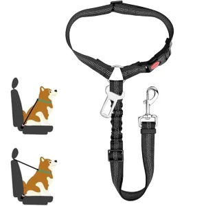 2-in-1 Dog Car Seatbelt Headrest Restraint. Adjustable Reflective Pet Safety Seat Belt with Clip, Buckle and Tether for Large, Medium, and Small Dogs